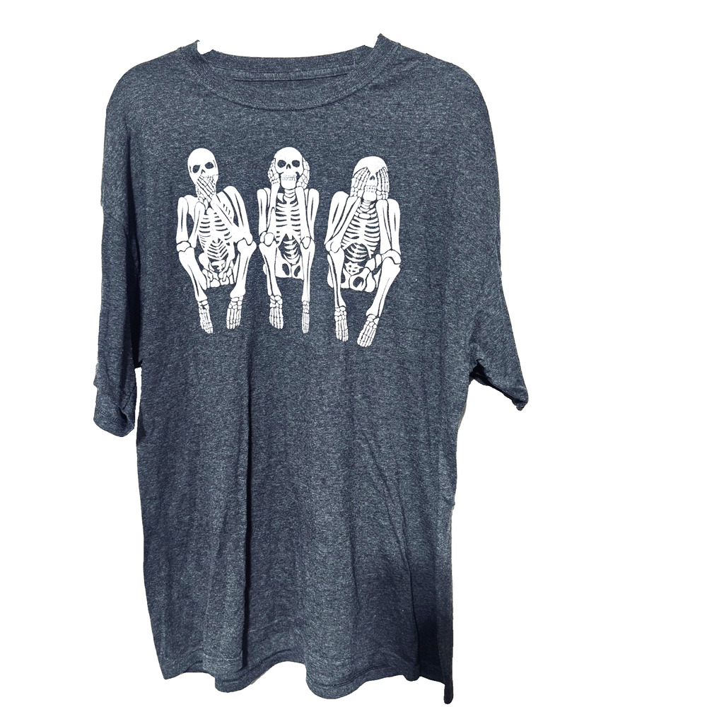 Call Your Mother Men’s sz XL Skeleton Gray T Shirt‎ See Hear Speak No Evil